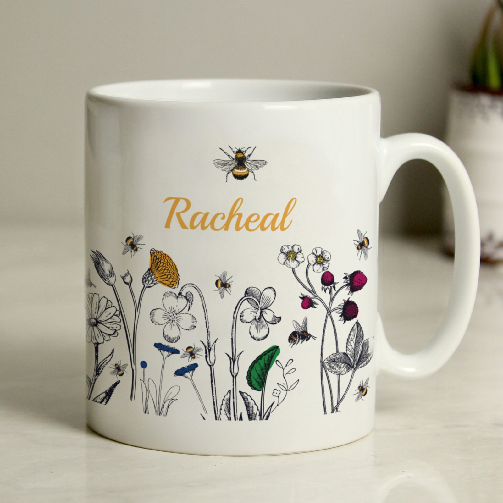 220226120000 Personalised Wild Flowers & Bees Design Ceramic Mug Personalised Wild Flowers & Bees Design Ceramic Mug - Image 1