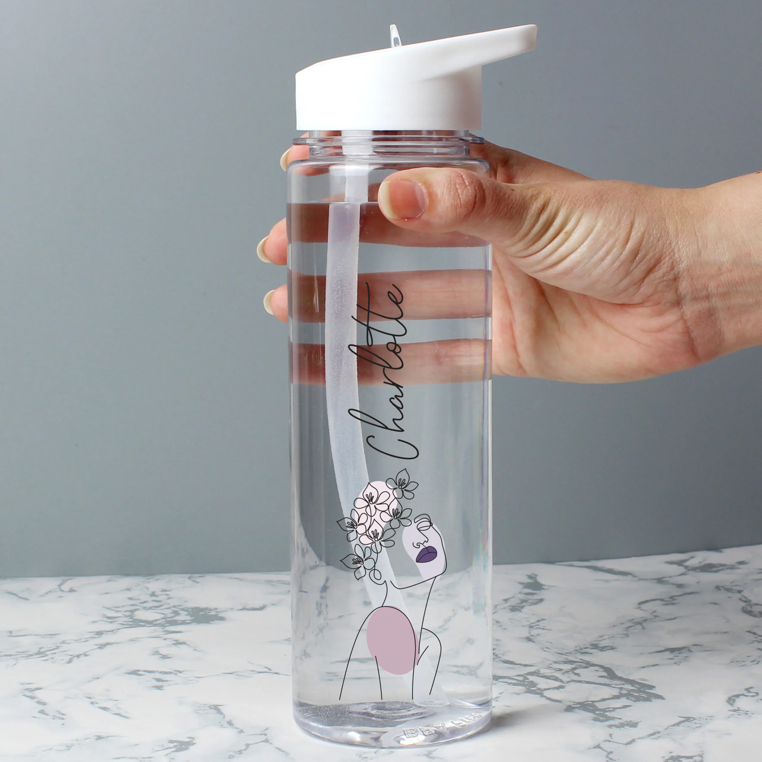 Personalised Natalia Line Art Design Plastic Water Bottle - Image 2