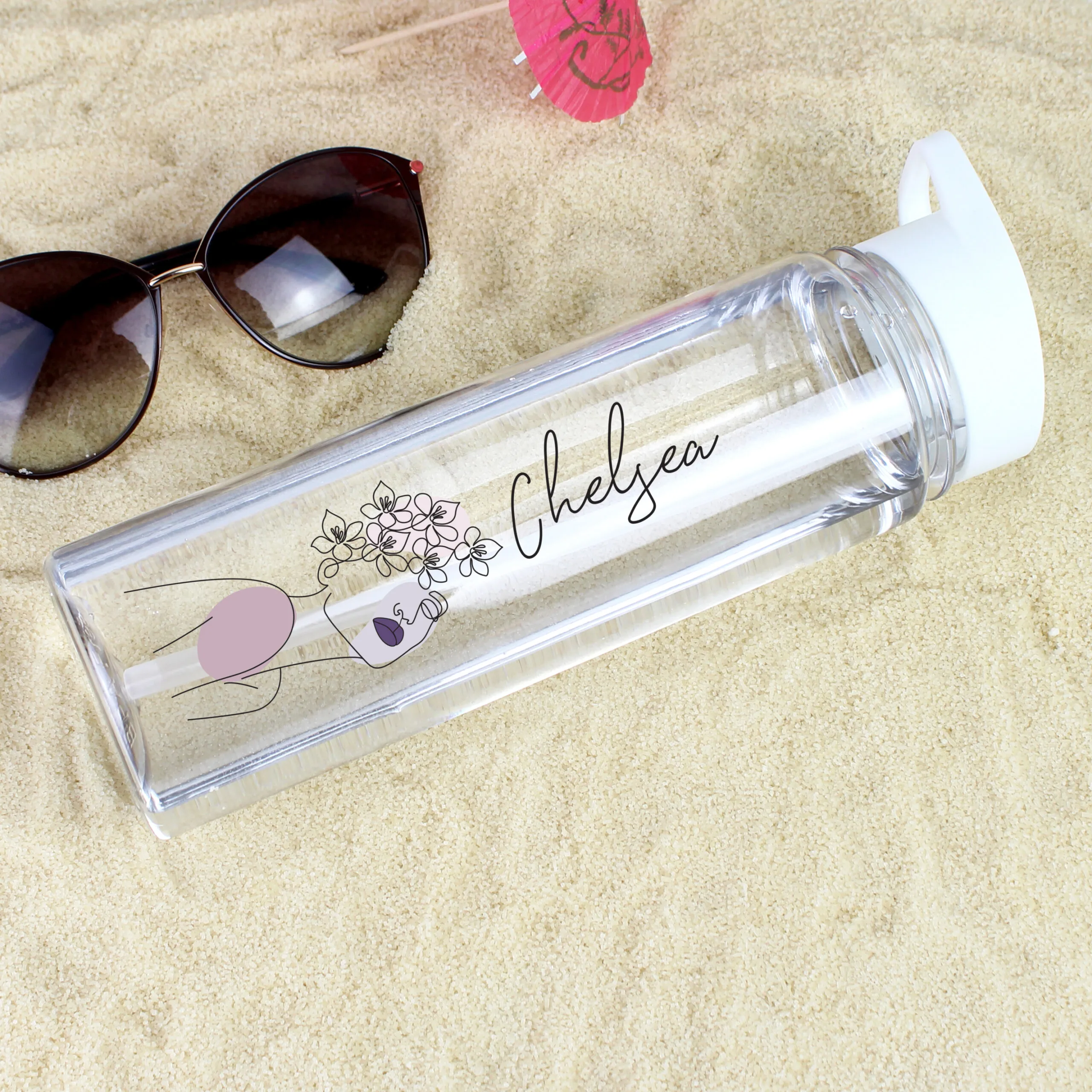 Personalised Natalia Line Art Design Plastic Water Bottle - Image 3