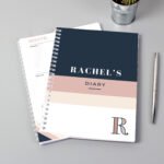 Personalised Name Only Navy & Blush Design A5 Diary - Image 3