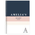Personalised Name Only Navy & Blush Design A5 Diary - Image 4