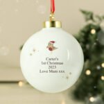 Personalised Children's Initial & Name Little Robin Ceramic Christmas Bauble - Image 2
