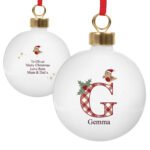 Personalised Children's Initial & Name Little Robin Ceramic Christmas Bauble - Image 5