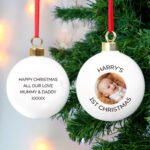 Personalised Any Message Photo Upload Ceramic Christmas Bauble - Image 2