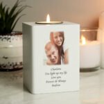 Personalised Photo Upload White Wooden Tea Light Candle Holder