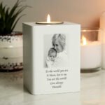 Personalised Photo Upload White Wooden Tea Light Candle Holder - Image 2