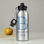 Personalised Blue Initial & Name Silver Aluminium Drinks Bottle