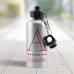 Personalised Pink Initial & Name Silver Aluminium Drinks Bottle - Image 2