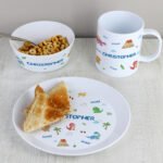 Personalised Children's Dinosaur Design Plastic Breakfast Set