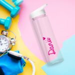 Personalised Name Only Pink Heart Motif Plastic Water Bottle