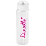 Personalised Name Only Pink Heart Motif Plastic Water Bottle - Image 2