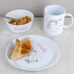 Personalised Children's Unicorn Design Plastic Breakfast Set