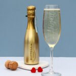 Personalised Name Only Glass Champagne Flute & Mini Bottle of Bottega Gold Prosecco Gift Set