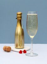 Personalised Name Only Glass Champagne Flute & Mini Bottle of Bottega Gold Prosecco Gift Set