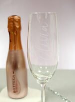 Personalised Name Only Glass Champagne Flute & Mini Bottle of Bottega Rose Gold Gift Set - Image 2