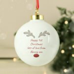 Personalised Children's Cute Little Reindeer Design Ceramic Christmas Bauble - Image 4