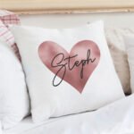 Personalised Name Only Rose Gold Heart Design Filled Cushion - Image 2