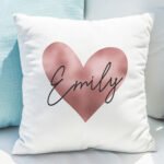 Personalised Name Only Rose Gold Heart Design Filled Cushion - Image 3