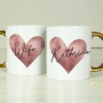 Personalised Heart Design Gold Handled Ceramic Mug
