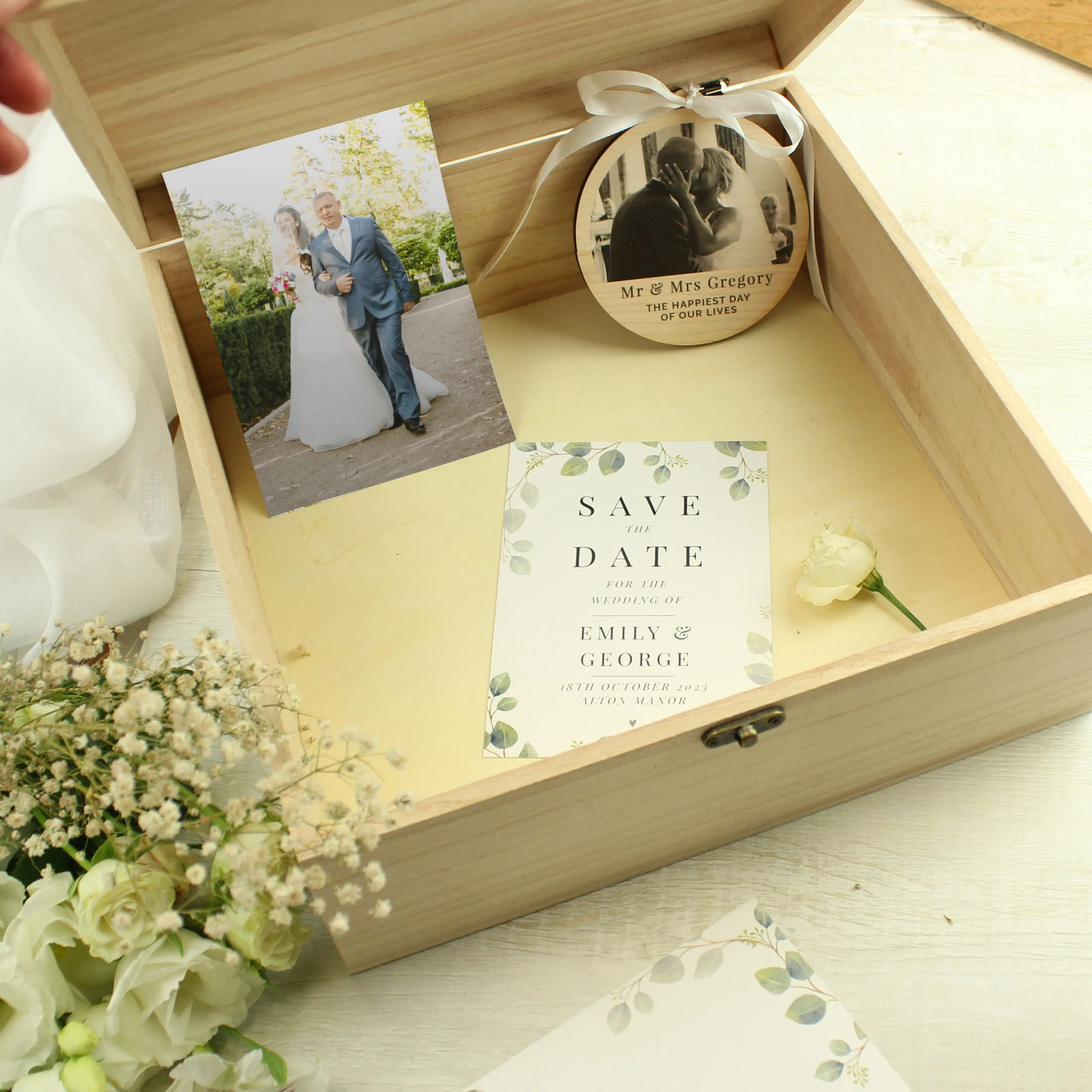 Personalised 'A True Love Story Never Ends' Large Wooden Keepsake Box - Image 2