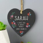 Personalised 'I Love You A Whole Bunch' Hanging Slate Heart Decoration - Image 3