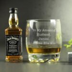 Personalised Any Message Glass Tumbler & Miniature Bottle of Jack Daniel's Whiskey Gift Set - Image 4