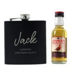 Personalised Any Message Black Stainless Steel Hip Flask & Miniature Bottle of Grouse Gift Set - Image 5