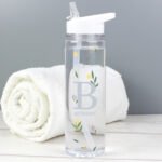 Personalised Initial & Name Floral Design Plastic Water Bottle