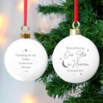 Personalised 'Remembering Our Star in Heaven' Ceramic Christmas Bauble - Image 2