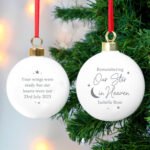 Personalised 'Remembering Our Star in Heaven' Ceramic Christmas Bauble - Image 3