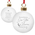 Personalised 'Remembering Our Star in Heaven' Ceramic Christmas Bauble - Image 4
