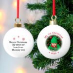 Personalised 'My 1st Christmas' Photo Upload Ceramic Christmas Bauble - Image 2