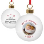 Personalised 'My 1st Christmas' Photo Upload Ceramic Christmas Bauble - Image 4