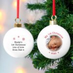 Personalised 'My 1st Christmas' Photo Upload Ceramic Christmas Bauble - Image 3