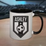 Personalised Football Badge Design Black Handled Ceramic Mug