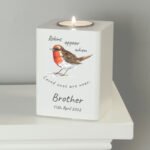 Personalised 'Robins Appear...' Memorial White Wooden Tea Light Candle Holder - Image 3