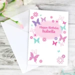 Personalised Butterflies & Flowers Design Greeting Card