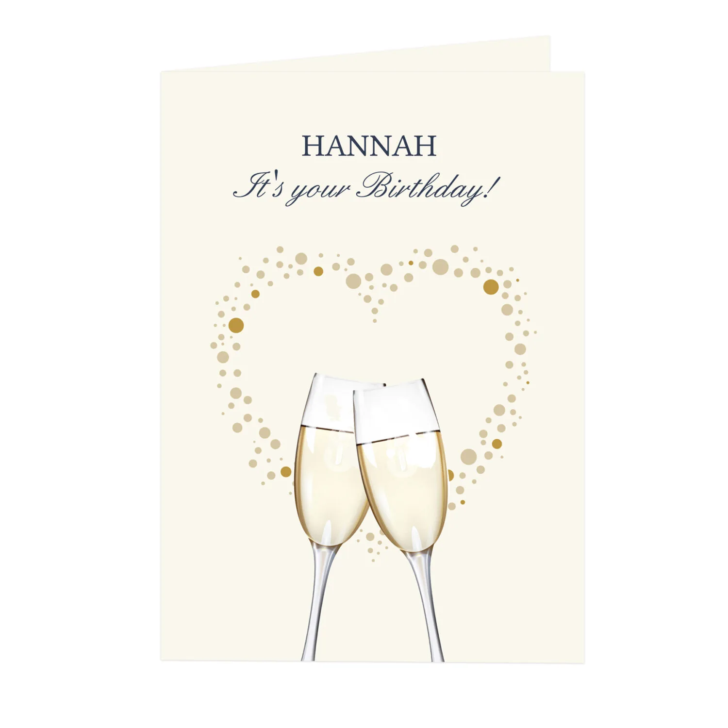 Personalised Gold Champagne Flutes & Heart Design Greeting Card - Image 4