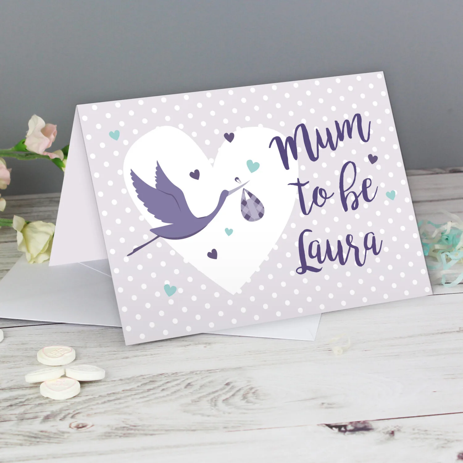 Personalised 'Mum To Be' Stork Design Greeting Card - Image 1
