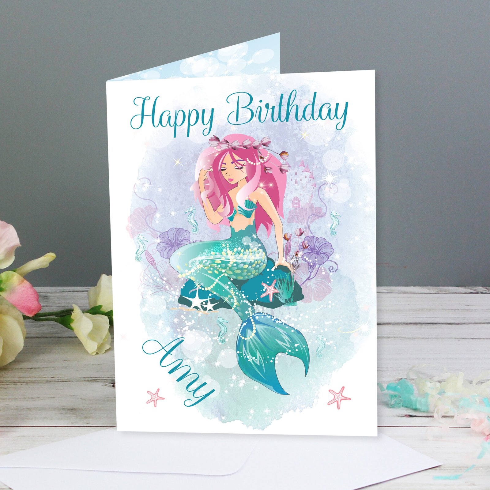 GC00538 Personalised Mermaid Design Greeting Card Personalised Mermaid Design Greeting Card - Image 1