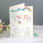 Personalised 'Congratulations it's Twins' Hessian Elephant Design Greeting Card