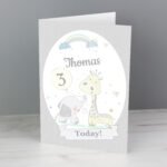 Personalised Children's Hessian Giraffe & Elephant Design Birthday Card