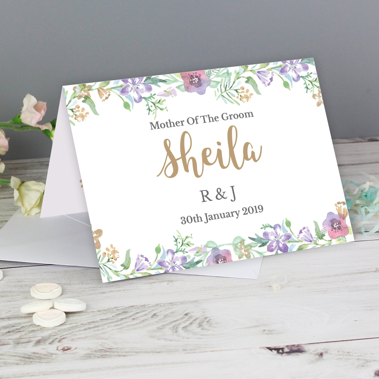 GC00590 Personalised Gold Floral Watercolour Design Greeting Card Personalised Gold Floral Watercolour Design Greeting Card - Image 1