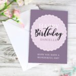 Personalised 'Happy Birthday' Lilac Lace Design Birthday Card - Image 3