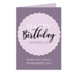 Personalised 'Happy Birthday' Lilac Lace Design Birthday Card - Image 4