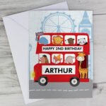 Personalised London Bus & Animals Birthday Card