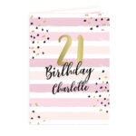 Personalised Gold Numbers & Pink Stripe Design Birthday Card - Image 4