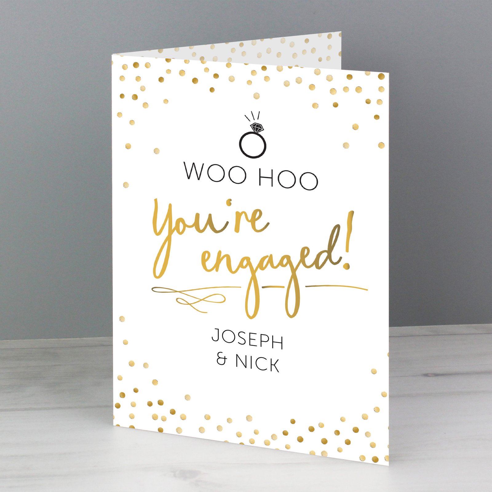 GC00675 Personalised 'You're Engaged!' Gold Confetti Design Card Personalised 'You're Engaged!' Gold Confetti Design Card - Image 1