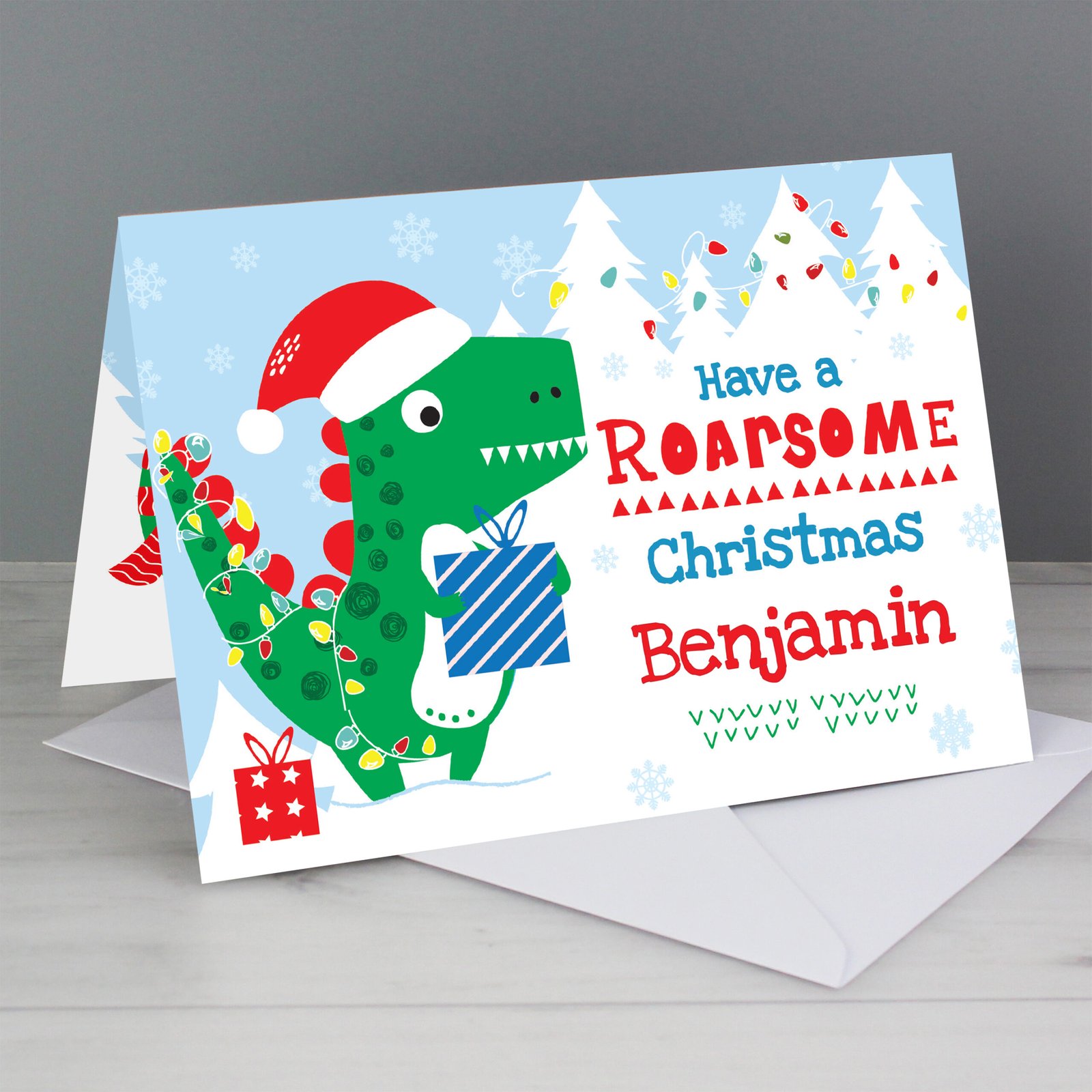 GC00722 Personalised Children's Dinosaur 'Have A Roarsome Christmas' Card Personalised Children's Dinosaur 'Have A Roarsome Christmas' Card - Image 1