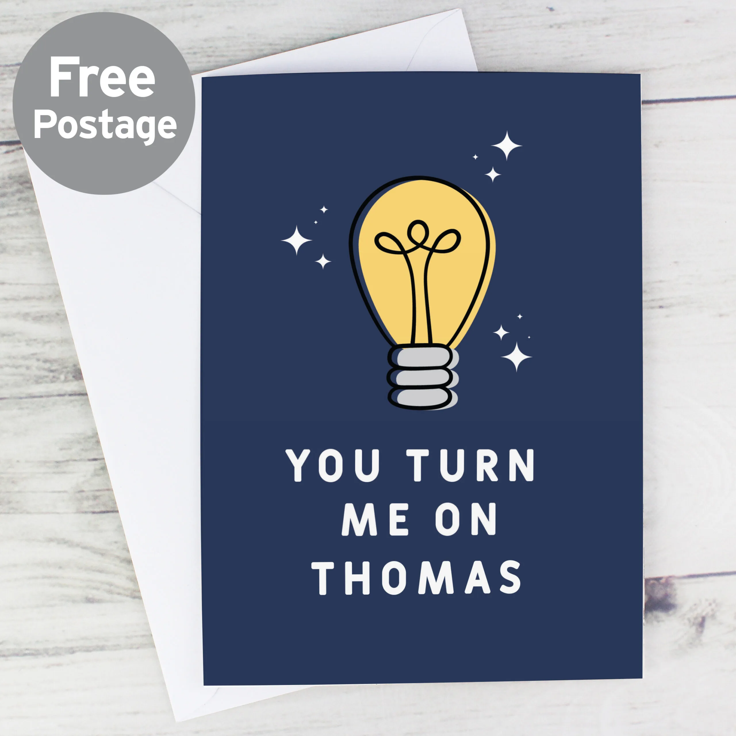 Personalised 'You Turn Me On' Light Bulb Design Card - Image 2